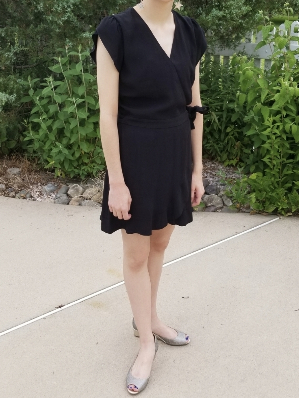 LOFT Petite Black Tie-Waist Mini Wrap Dress Skort 00P